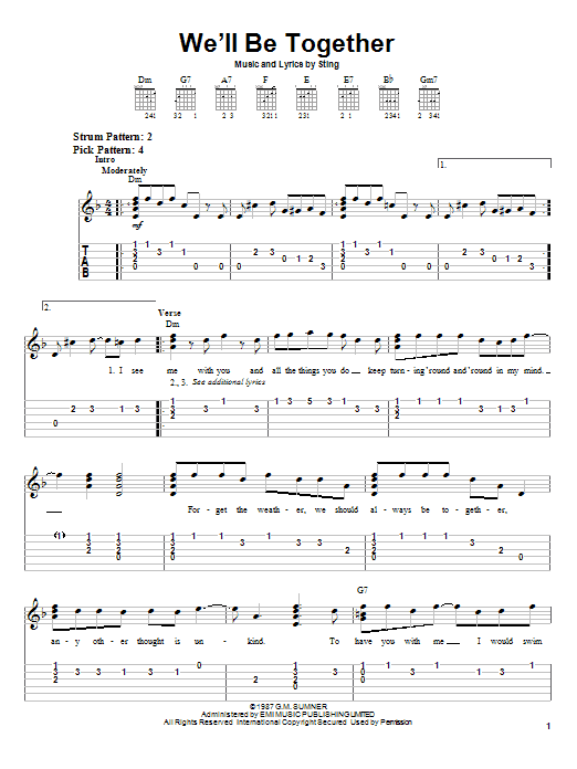Sting We'll Be Together Sheet Music Notes & Chords for Easy Guitar Tab - Download or Print PDF
