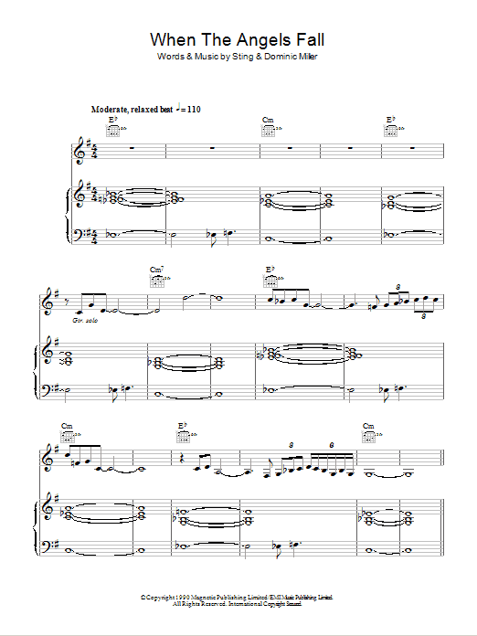 Sting When The Angels Fall Sheet Music Notes & Chords for Piano, Vocal & Guitar (Right-Hand Melody) - Download or Print PDF