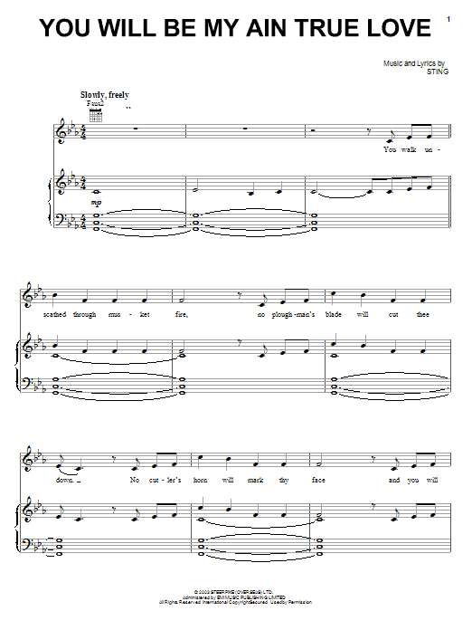 Sting You Will Be My Ain True Love Sheet Music Notes & Chords for Piano, Vocal & Guitar (Right-Hand Melody) - Download or Print PDF