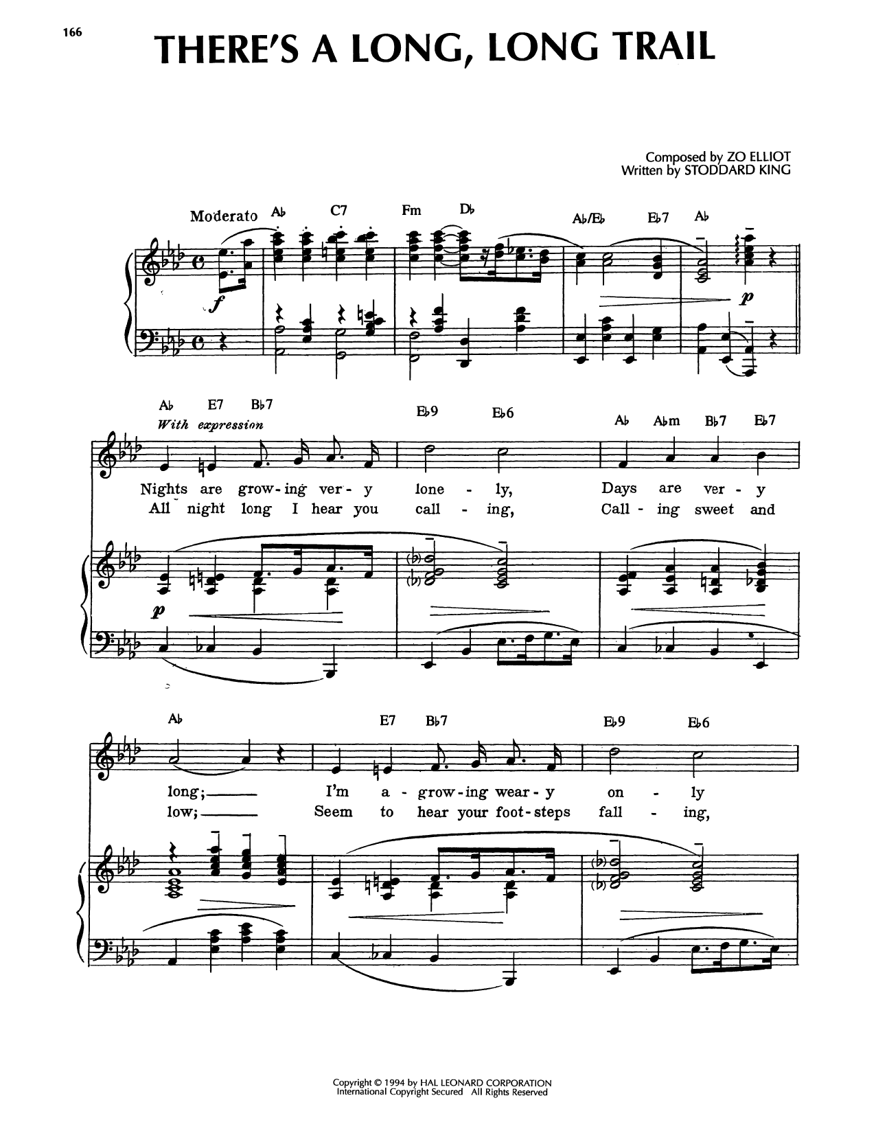 Stoddard King There's A Long, Long Trail Sheet Music Notes & Chords for Piano, Vocal & Guitar Chords (Right-Hand Melody) - Download or Print PDF