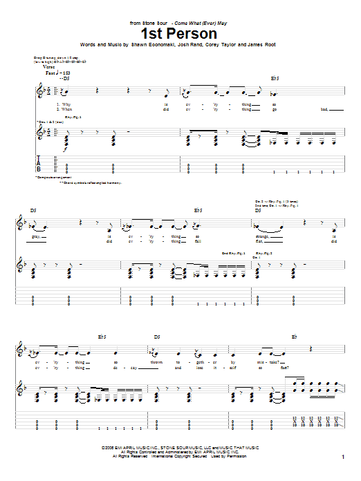 Stone Sour 1st Person Sheet Music Notes & Chords for Guitar Tab - Download or Print PDF