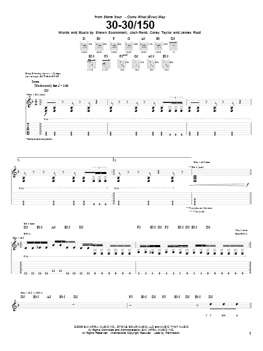 Stone Sour 30-30/150 Sheet Music Notes & Chords for Guitar Tab - Download or Print PDF