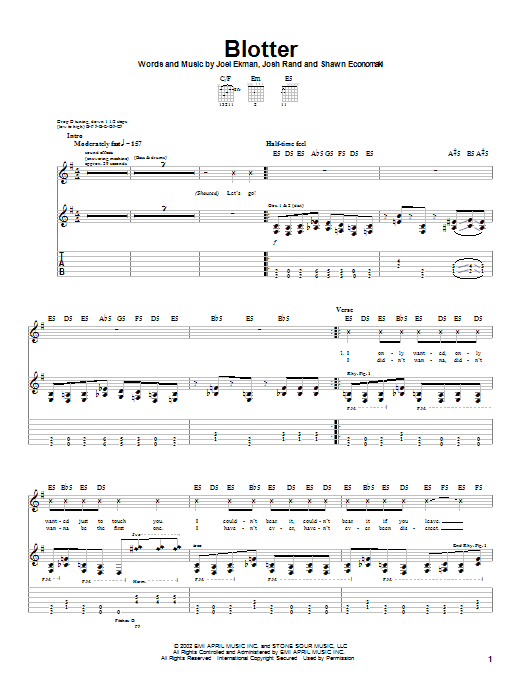 Stone Sour Blotter Sheet Music Notes & Chords for Guitar Tab - Download or Print PDF