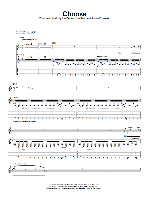 Stone Sour Choose Sheet Music Notes & Chords for Guitar Tab - Download or Print PDF