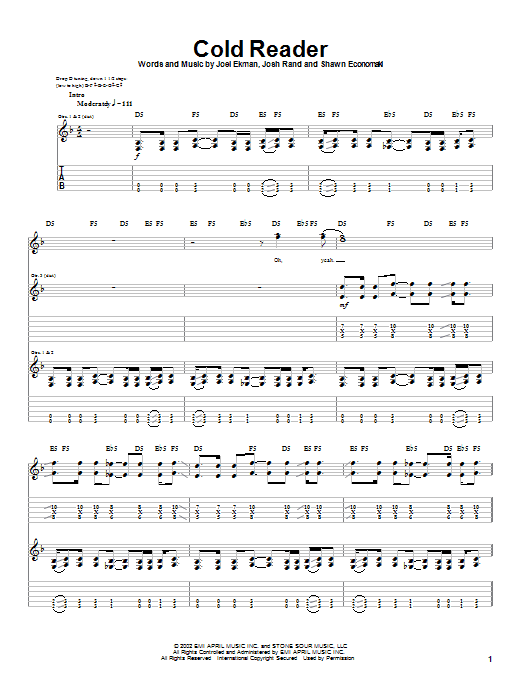 Stone Sour Cold Reader Sheet Music Notes & Chords for Guitar Tab - Download or Print PDF