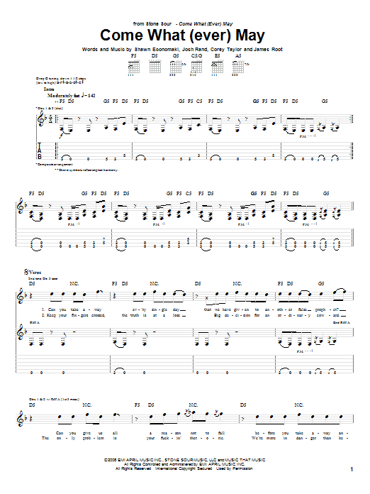 Stone Sour Come What(ever) May Sheet Music Notes & Chords for Guitar Tab - Download or Print PDF