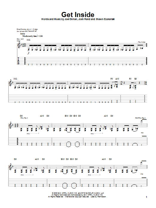 Stone Sour Get Inside Sheet Music Notes & Chords for Guitar Tab - Download or Print PDF