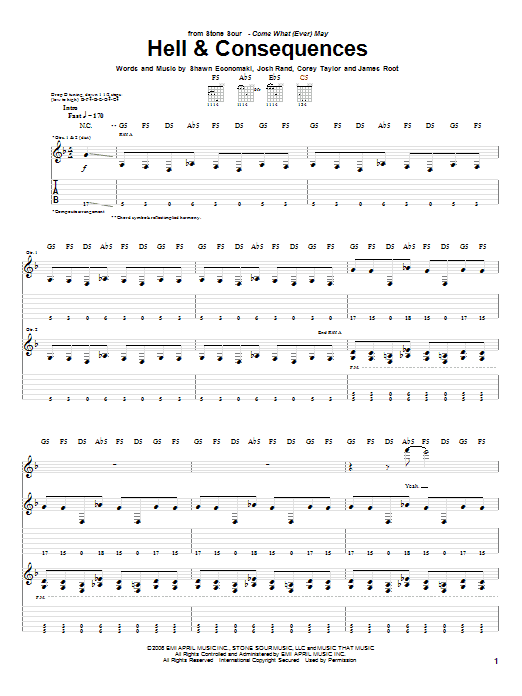 Stone Sour Hell & Consequences Sheet Music Notes & Chords for Guitar Tab - Download or Print PDF