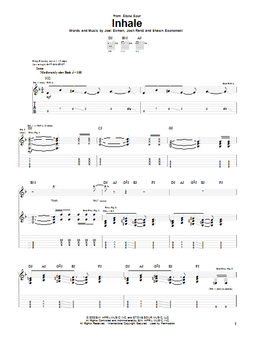 Stone Sour Inhale Sheet Music Notes & Chords for Guitar Tab - Download or Print PDF