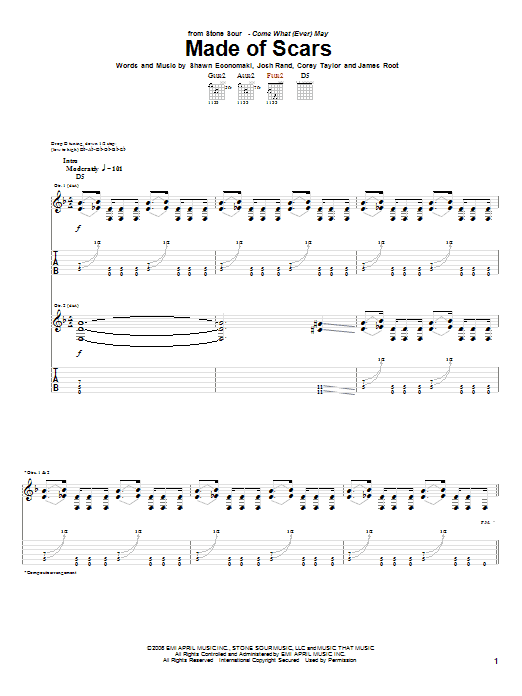 Stone Sour Made Of Scars Sheet Music Notes & Chords for Guitar Tab - Download or Print PDF