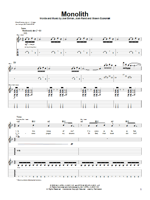 Stone Sour Monolith Sheet Music Notes & Chords for Guitar Tab - Download or Print PDF