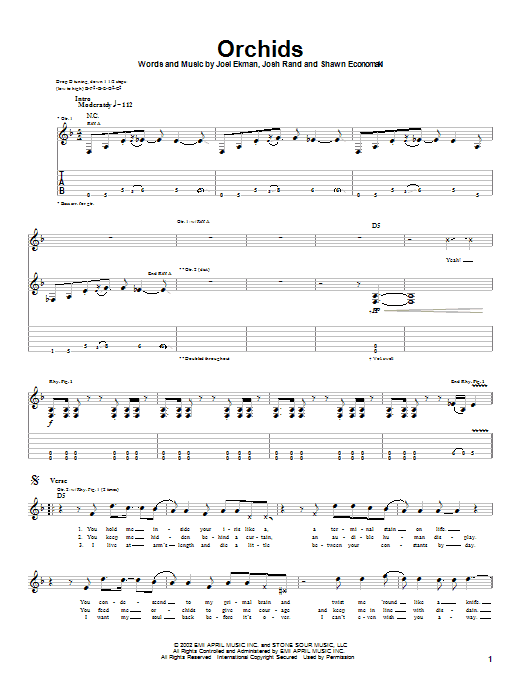 Stone Sour Orchids Sheet Music Notes & Chords for Guitar Tab - Download or Print PDF