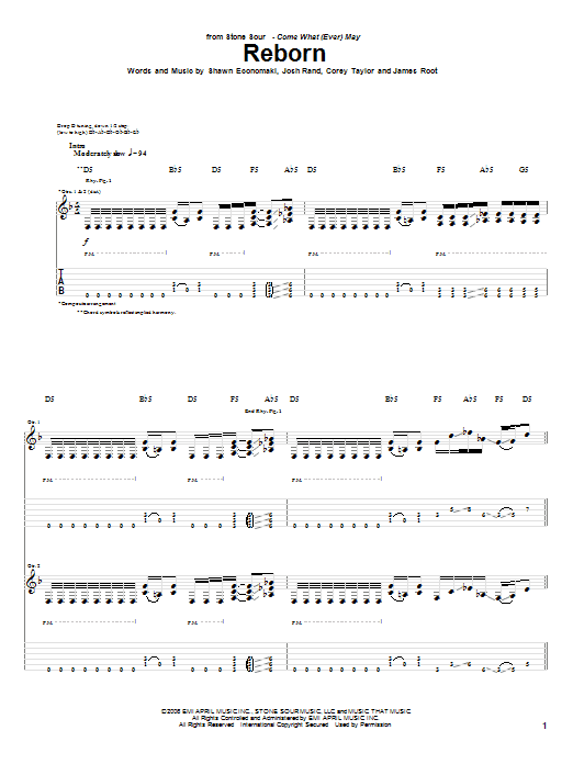 Stone Sour Reborn Sheet Music Notes & Chords for Guitar Tab - Download or Print PDF