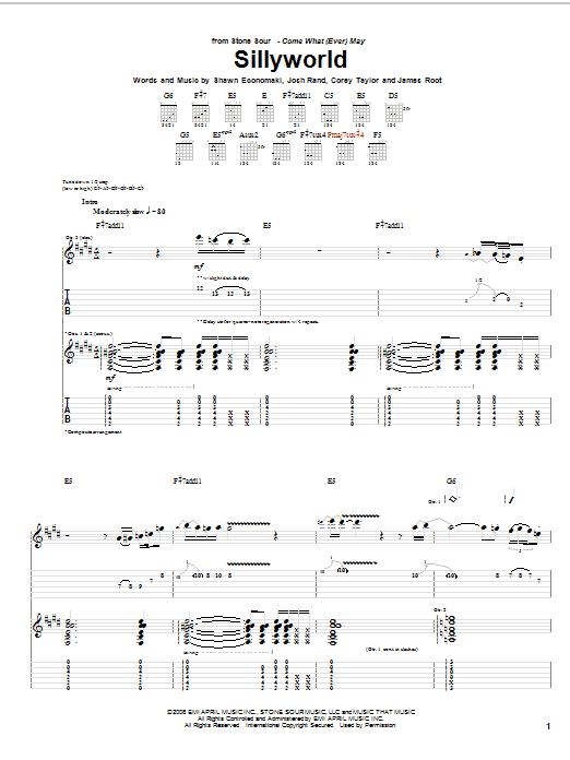 Stone Sour Sillyworld Sheet Music Notes & Chords for Guitar Tab - Download or Print PDF