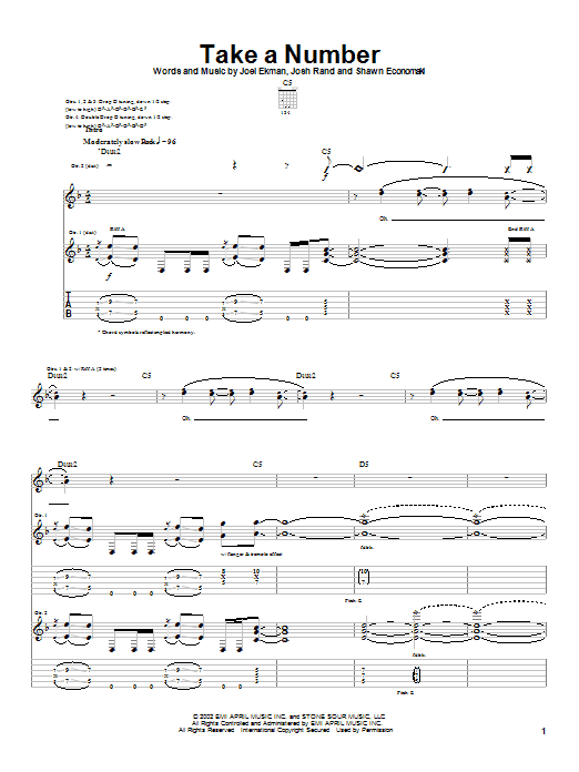 Stone Sour Take A Number Sheet Music Notes & Chords for Guitar Tab - Download or Print PDF