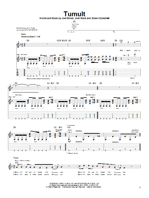 Stone Sour Tumult Sheet Music Notes & Chords for Guitar Tab - Download or Print PDF