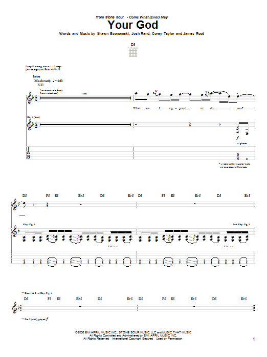 Stone Sour Your God Sheet Music Notes & Chords for Guitar Tab - Download or Print PDF