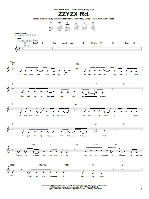 Stone Sour ZZYZX Rd. Sheet Music Notes & Chords for Guitar Tab - Download or Print PDF