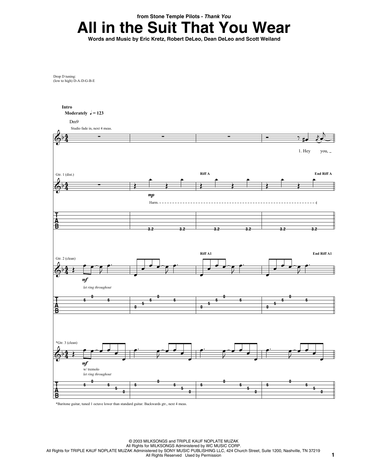 Stone Temple Pilots All In The Suit That You Wear Sheet Music Notes & Chords for Guitar Tab - Download or Print PDF
