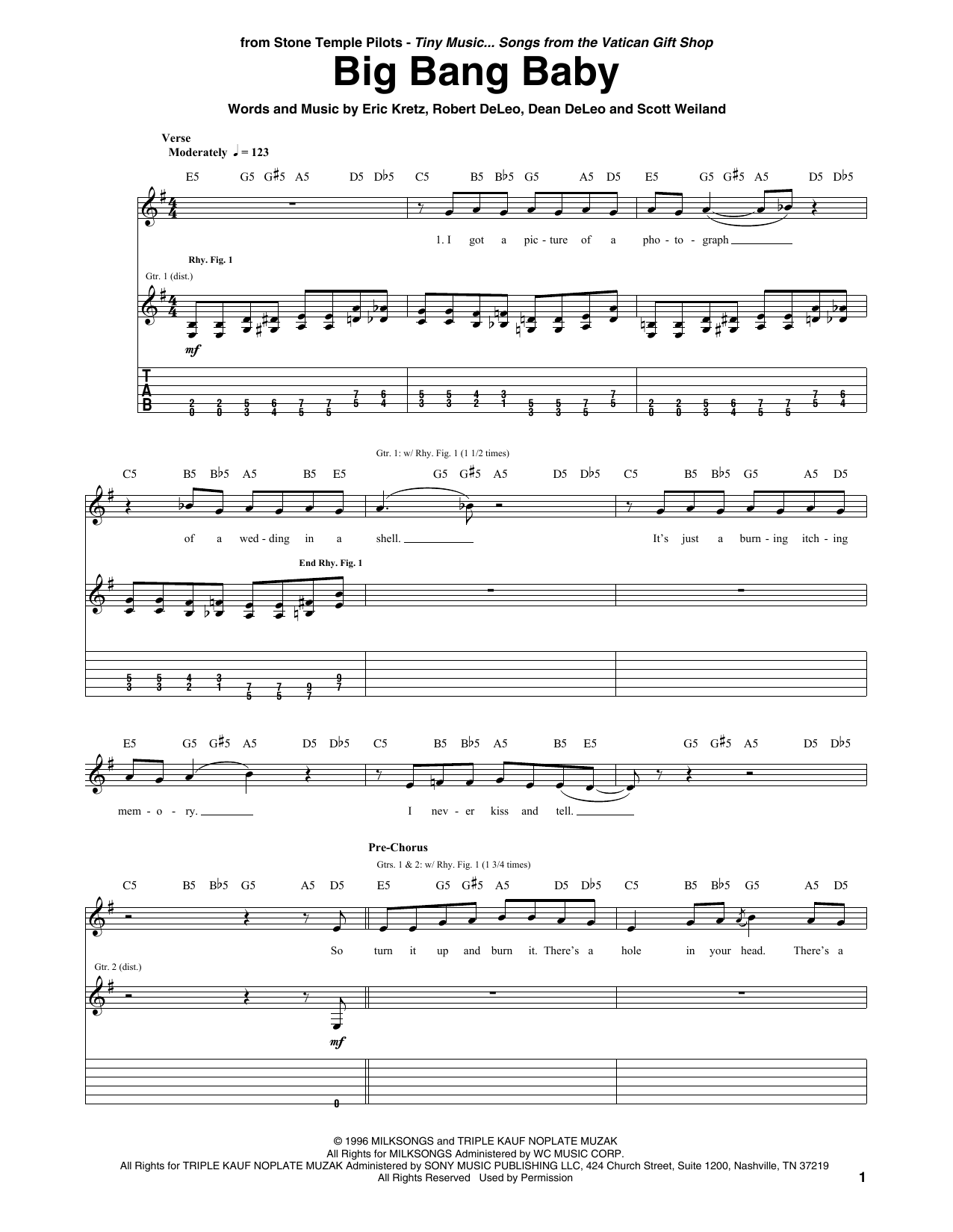 Stone Temple Pilots Big Bang Baby Sheet Music Notes & Chords for Guitar Tab - Download or Print PDF