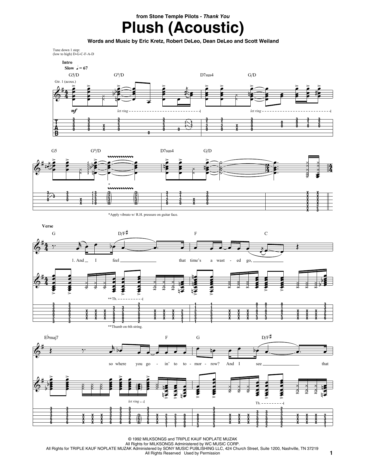 Stone Temple Pilots Plush (Acoustic) Sheet Music Notes & Chords for Guitar Tab - Download or Print PDF