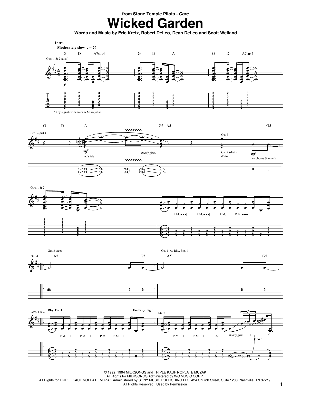 Stone Temple Pilots Wicked Garden Sheet Music Notes & Chords for Guitar Tab - Download or Print PDF