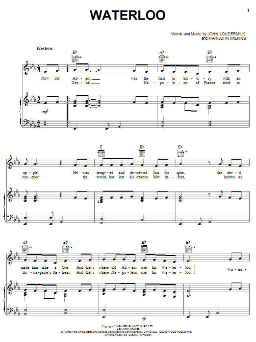 Stonewall Jackson Waterloo Sheet Music Notes & Chords for Easy Guitar Tab - Download or Print PDF