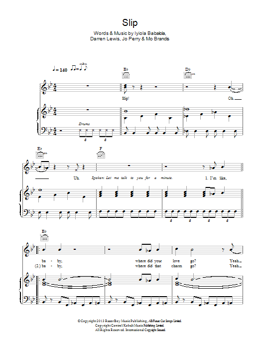 Stooshe Slip Sheet Music Notes & Chords for Piano, Vocal & Guitar (Right-Hand Melody) - Download or Print PDF