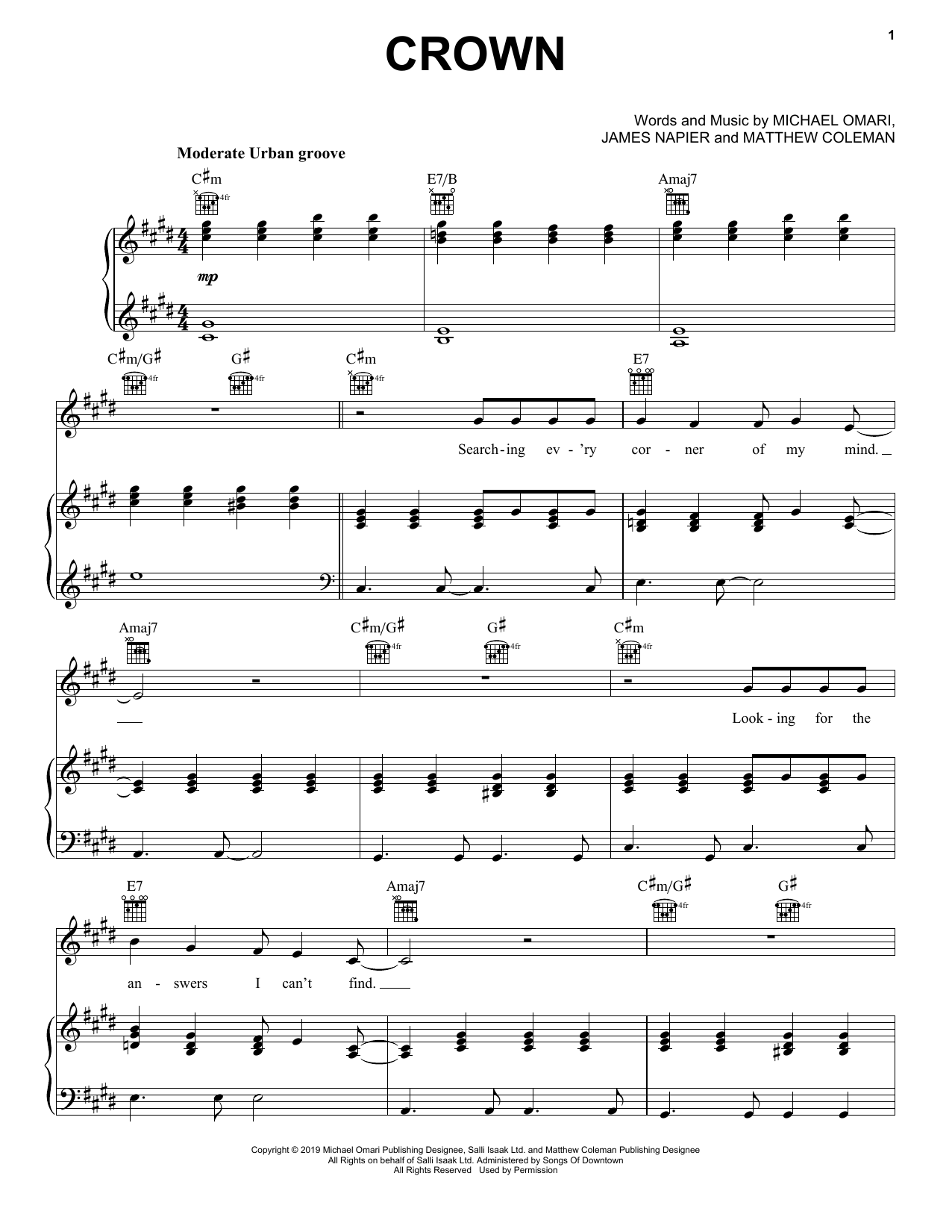 Stormzy Crown Sheet Music Notes & Chords for Piano, Vocal & Guitar (Right-Hand Melody) - Download or Print PDF