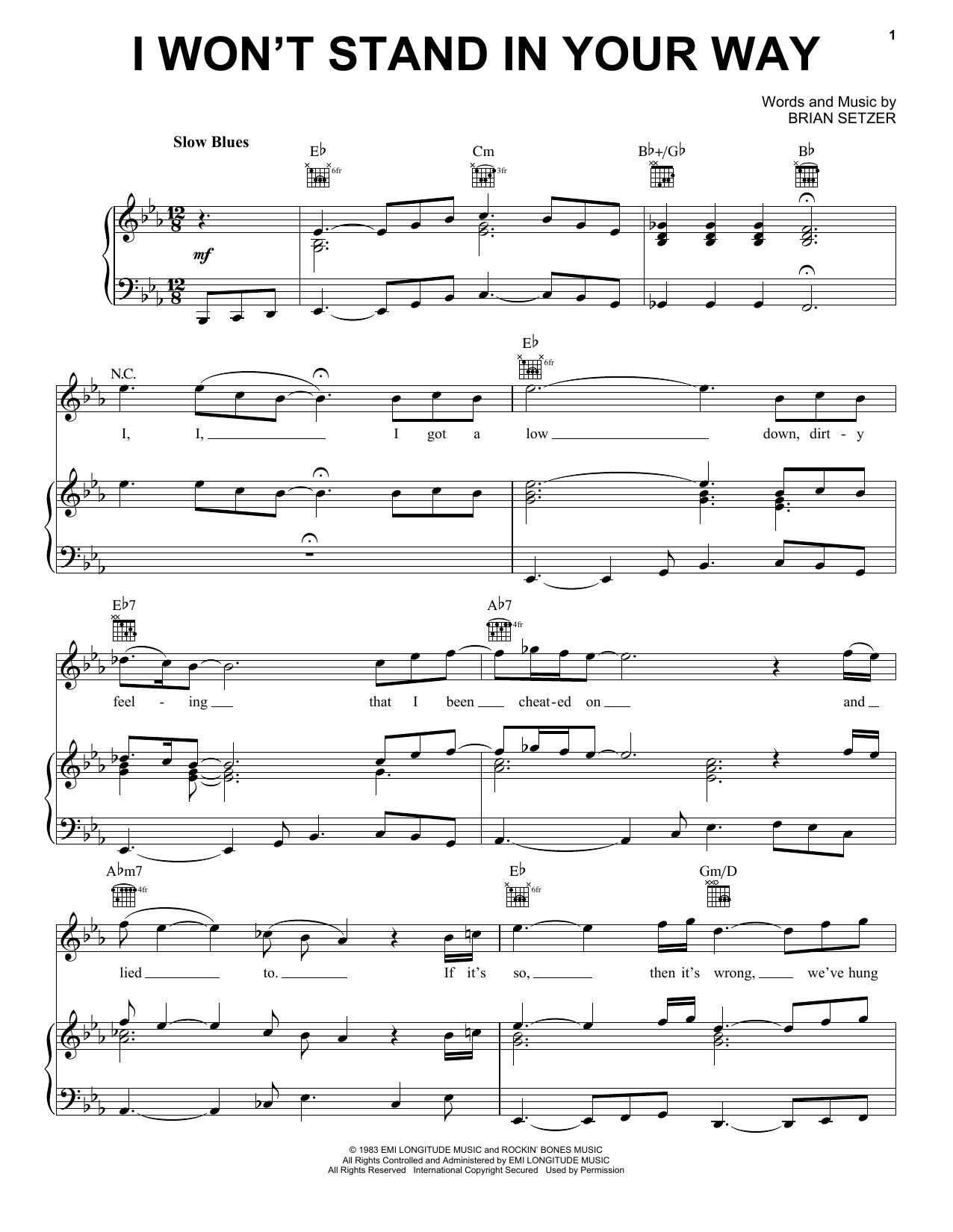 Stray Cats I Won't Stand In Your Way Sheet Music Notes & Chords for Piano, Vocal & Guitar Chords (Right-Hand Melody) - Download or Print PDF