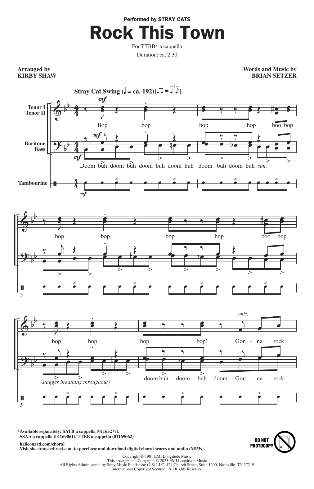Stray Cats Rock This Town (arr. Kirby Shaw) Sheet Music Notes & Chords for TTBB Choir - Download or Print PDF
