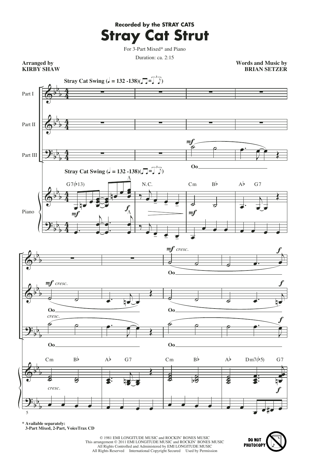 Stray Cats Stray Cat Strut (arr. Kirby Shaw) Sheet Music Notes & Chords for 2-Part Choir - Download or Print PDF