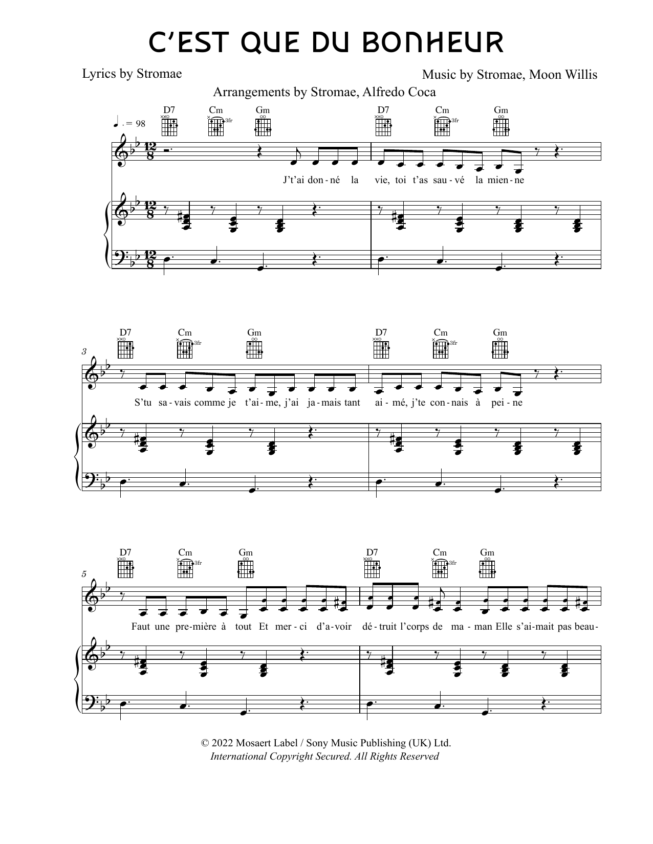 Stromae and Moon Willis C'est Que Du Bonheur Sheet Music Notes & Chords for Piano, Vocal & Guitar Chords - Download or Print PDF