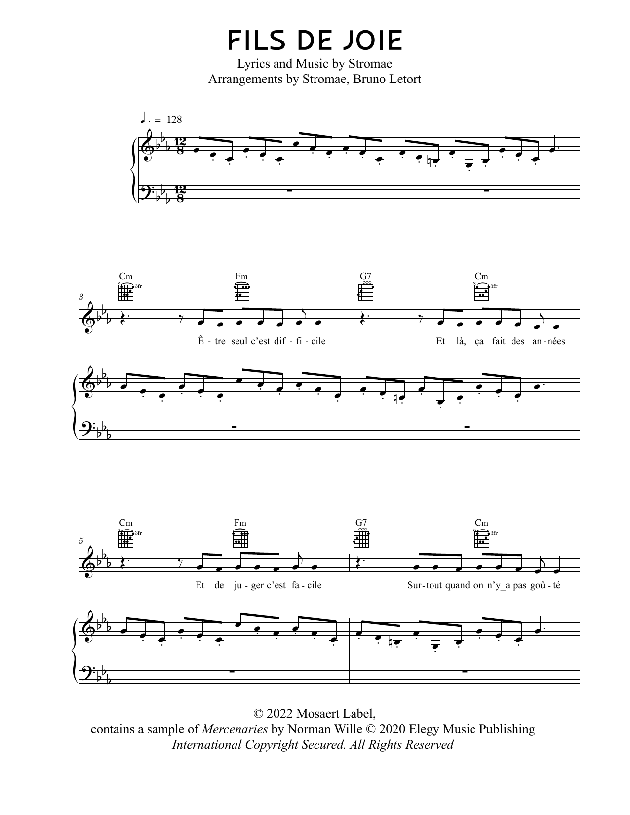 Stromae Fils De Joie Sheet Music Notes & Chords for Piano, Vocal & Guitar Chords - Download or Print PDF