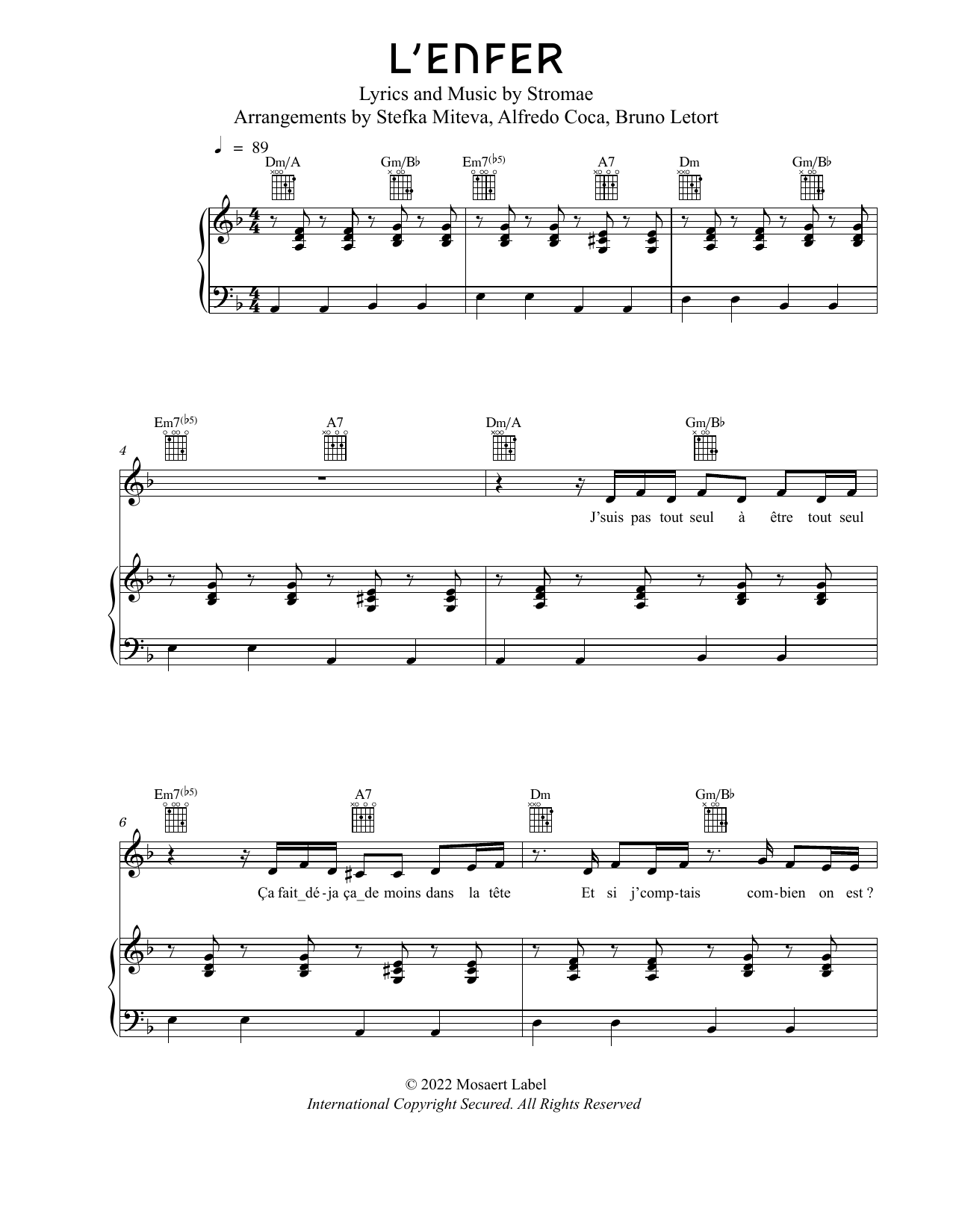 Stromae L'Enfer Sheet Music Notes & Chords for Piano, Vocal & Guitar Chords - Download or Print PDF