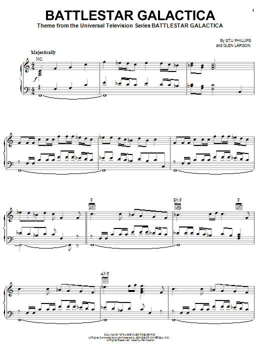 Stu Phillips Battlestar Galactica Sheet Music Notes & Chords for Piano Solo - Download or Print PDF