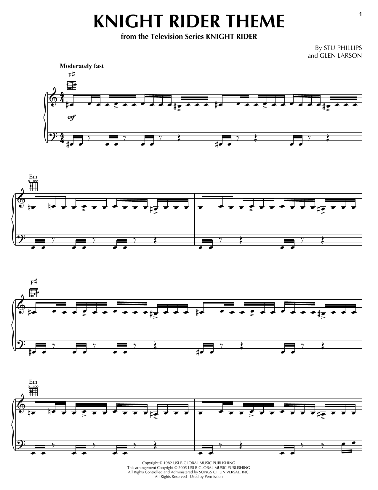 Stu Phillips Knight Rider Theme Sheet Music Notes & Chords for Piano - Download or Print PDF