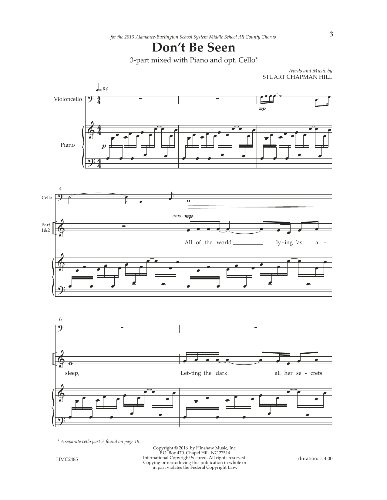 Stuart Chapman Hill Don't Be Seen Sheet Music Notes & Chords for 3-Part Mixed Choir - Download or Print PDF