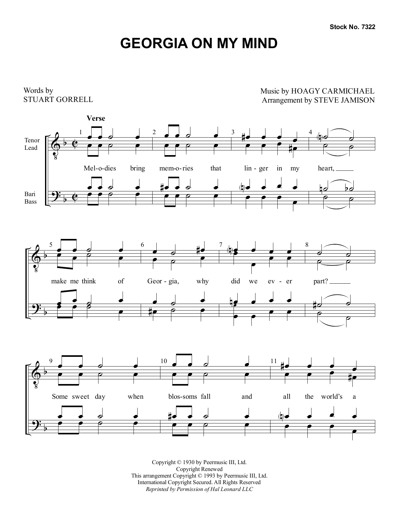 Stuart Gorrell and Hoagy Carmichael Georgia on My Mind (arr. Steve Jamison) Sheet Music Notes & Chords for SATB Choir - Download or Print PDF