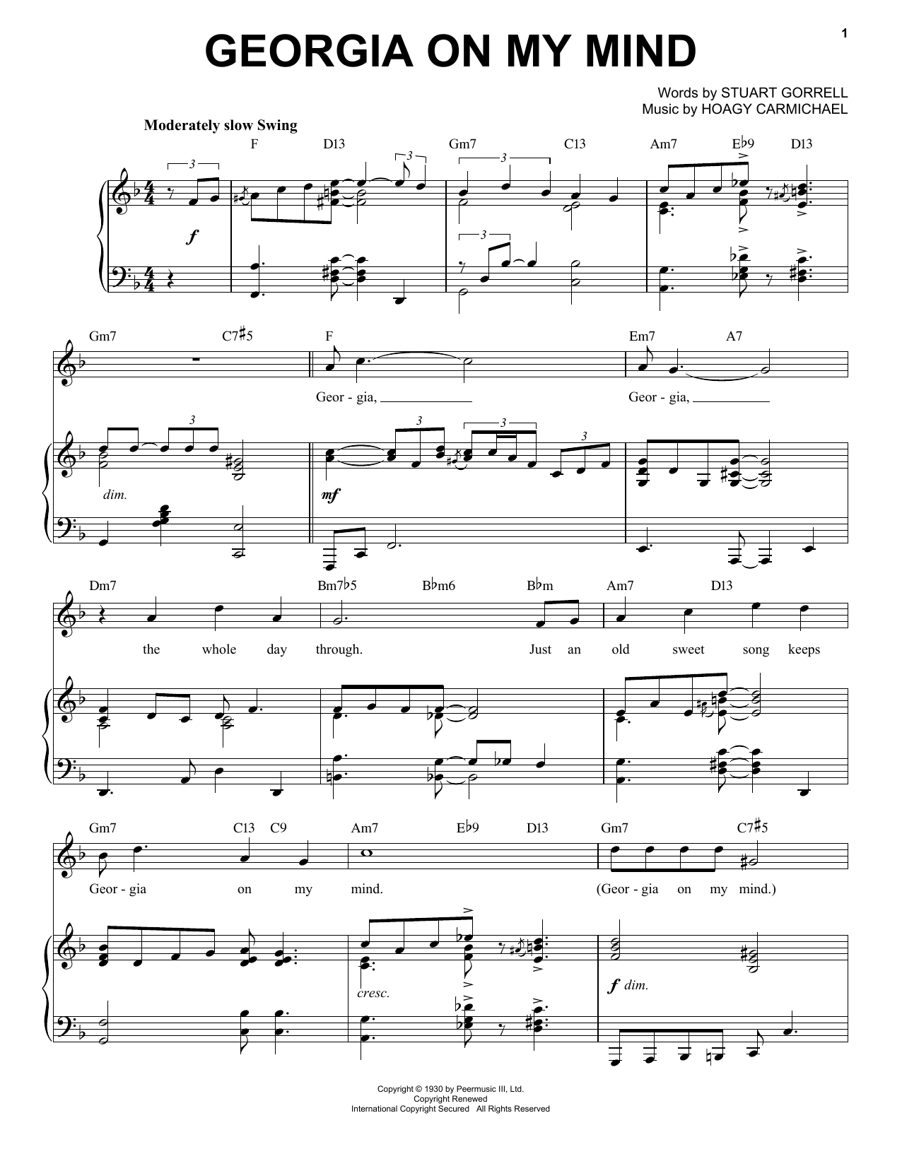 Stuart Gorrell and Hoagy Carmichael Georgia On My Mind [Jazz version] (arr. Brent Edstrom) Sheet Music Notes & Chords for Piano & Vocal - Download or Print PDF