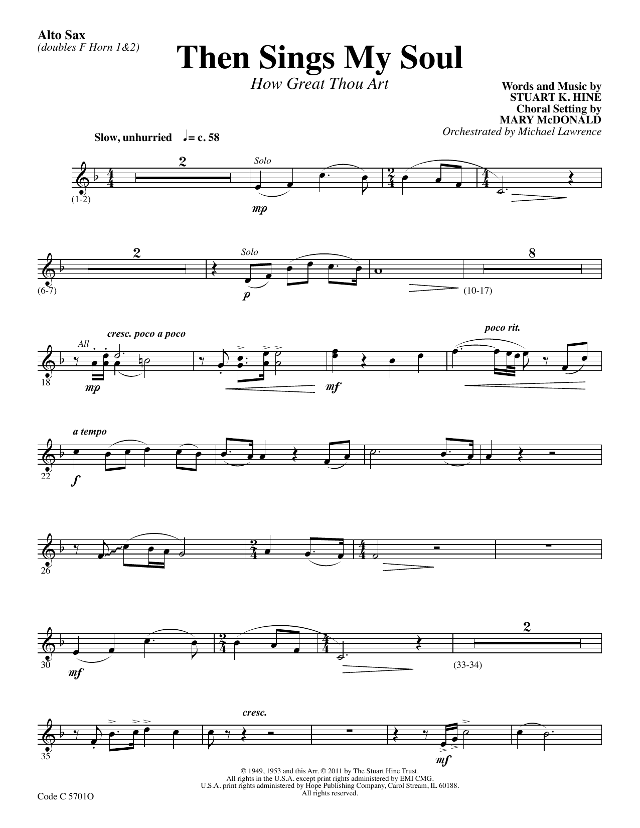 Stuart K. Hine Then Sings My Soul (How Great Thou Art) - Alto Sax Sheet Music Notes & Chords for Choir Instrumental Pak - Download or Print PDF