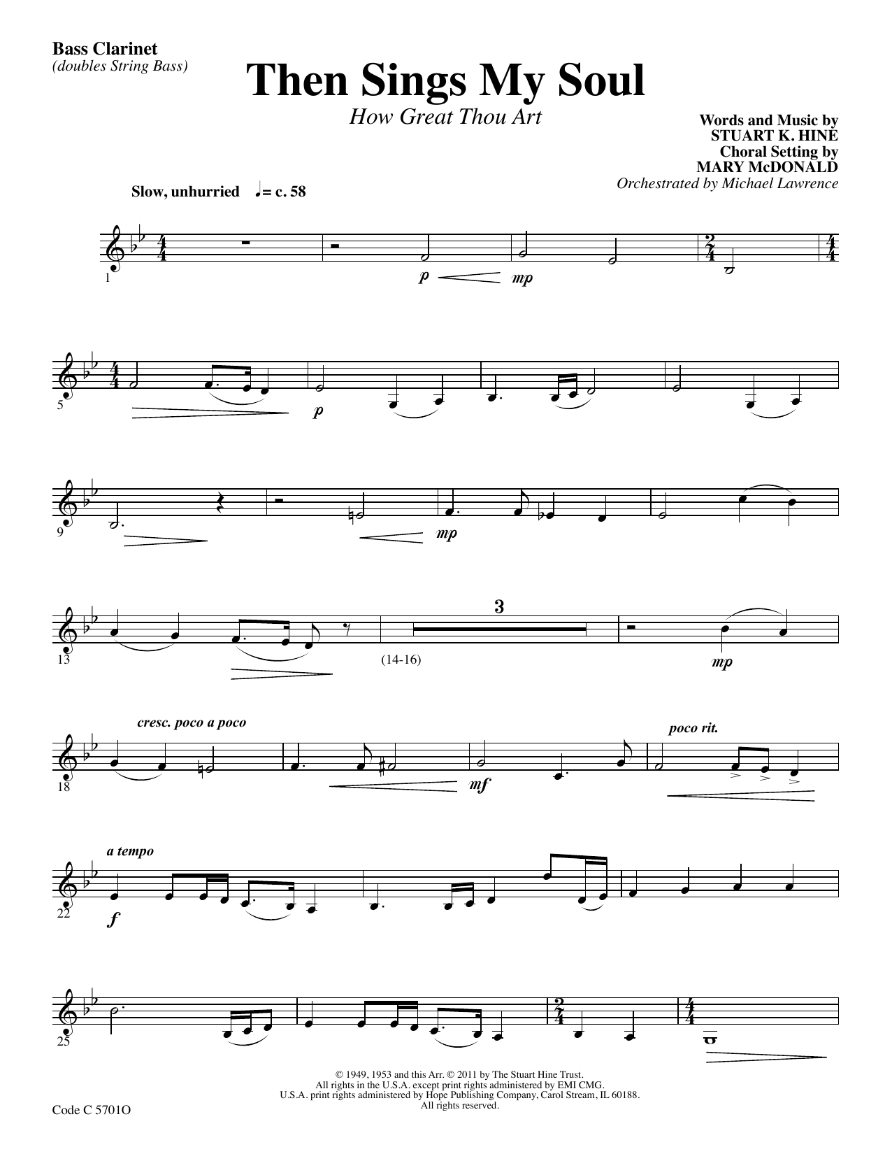 Stuart K. Hine Then Sings My Soul (How Great Thou Art) - Bass Clarinet Sheet Music Notes & Chords for Choir Instrumental Pak - Download or Print PDF