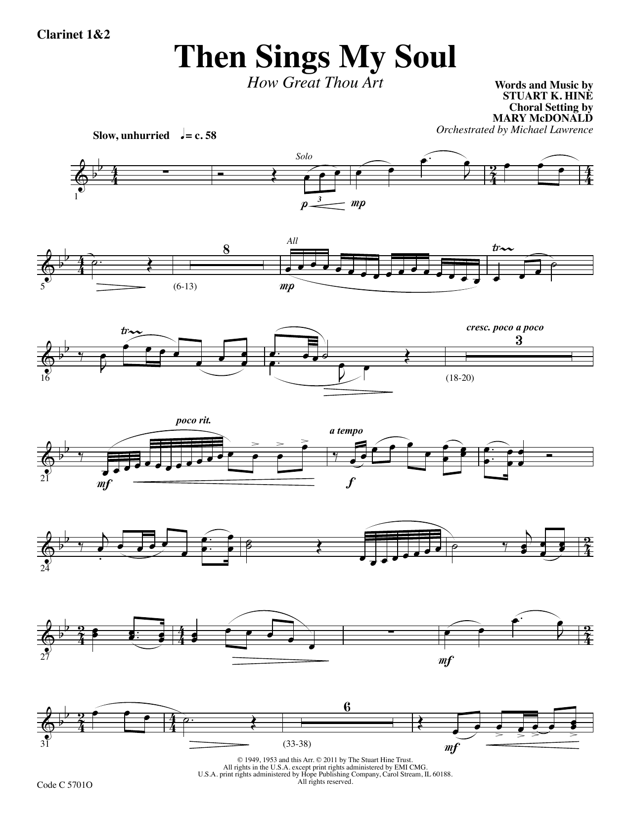 Stuart K. Hine Then Sings My Soul (How Great Thou Art) - Bb Clarinet 1 & 2 Sheet Music Notes & Chords for Choir Instrumental Pak - Download or Print PDF