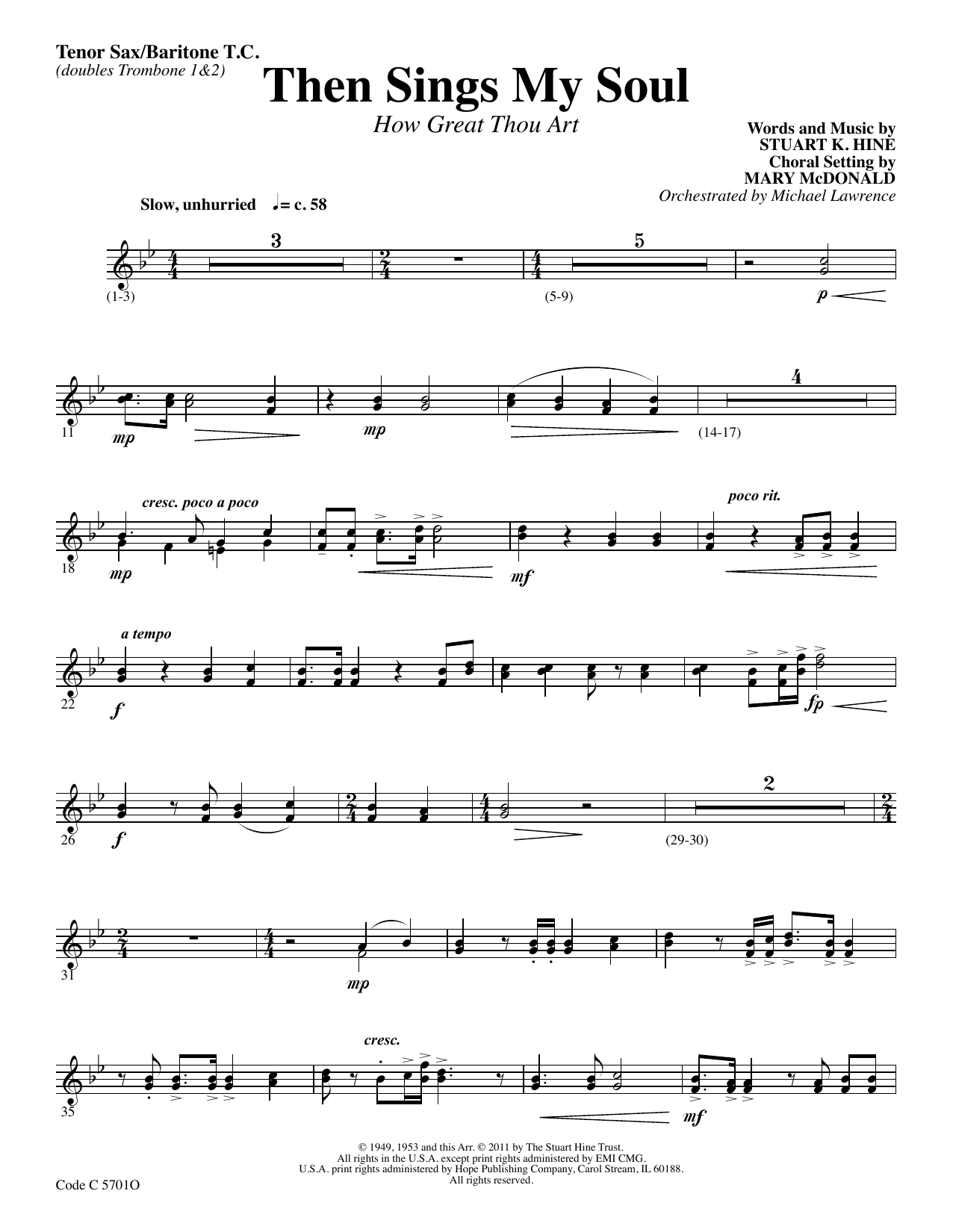 Stuart K. Hine Then Sings My Soul (How Great Thou Art) - Bb Tenor Sax/Baritone TC Sheet Music Notes & Chords for Choir Instrumental Pak - Download or Print PDF