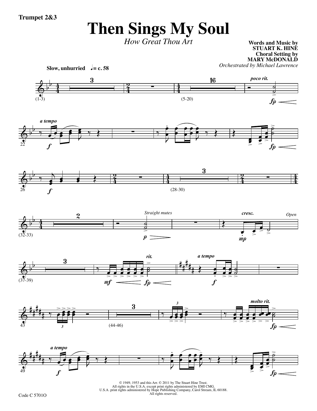 Stuart K. Hine Then Sings My Soul (How Great Thou Art) - Bb Trumpet 2,3 Sheet Music Notes & Chords for Choir Instrumental Pak - Download or Print PDF