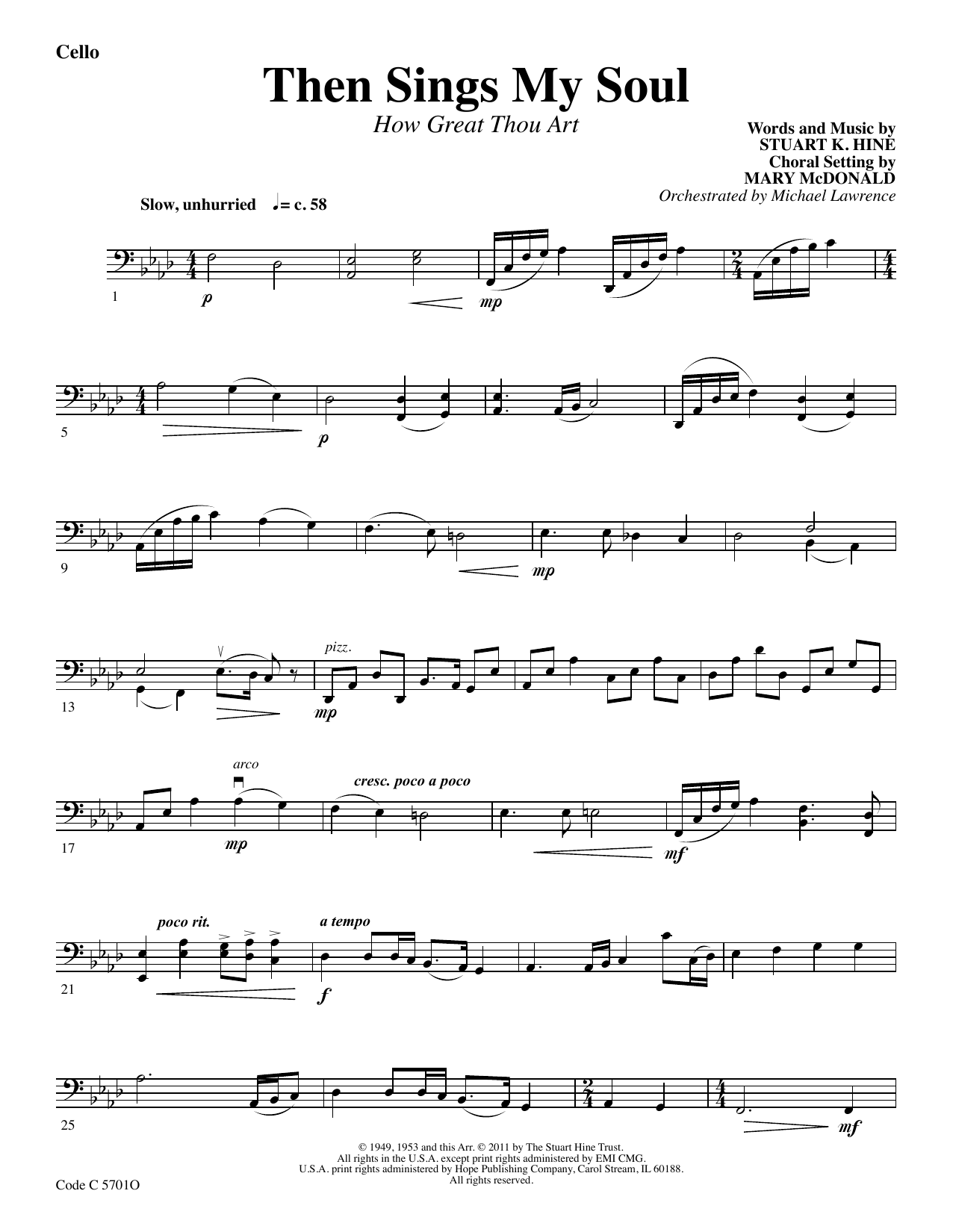 Stuart K. Hine Then Sings My Soul (How Great Thou Art) - Cello Sheet Music Notes & Chords for Choir Instrumental Pak - Download or Print PDF