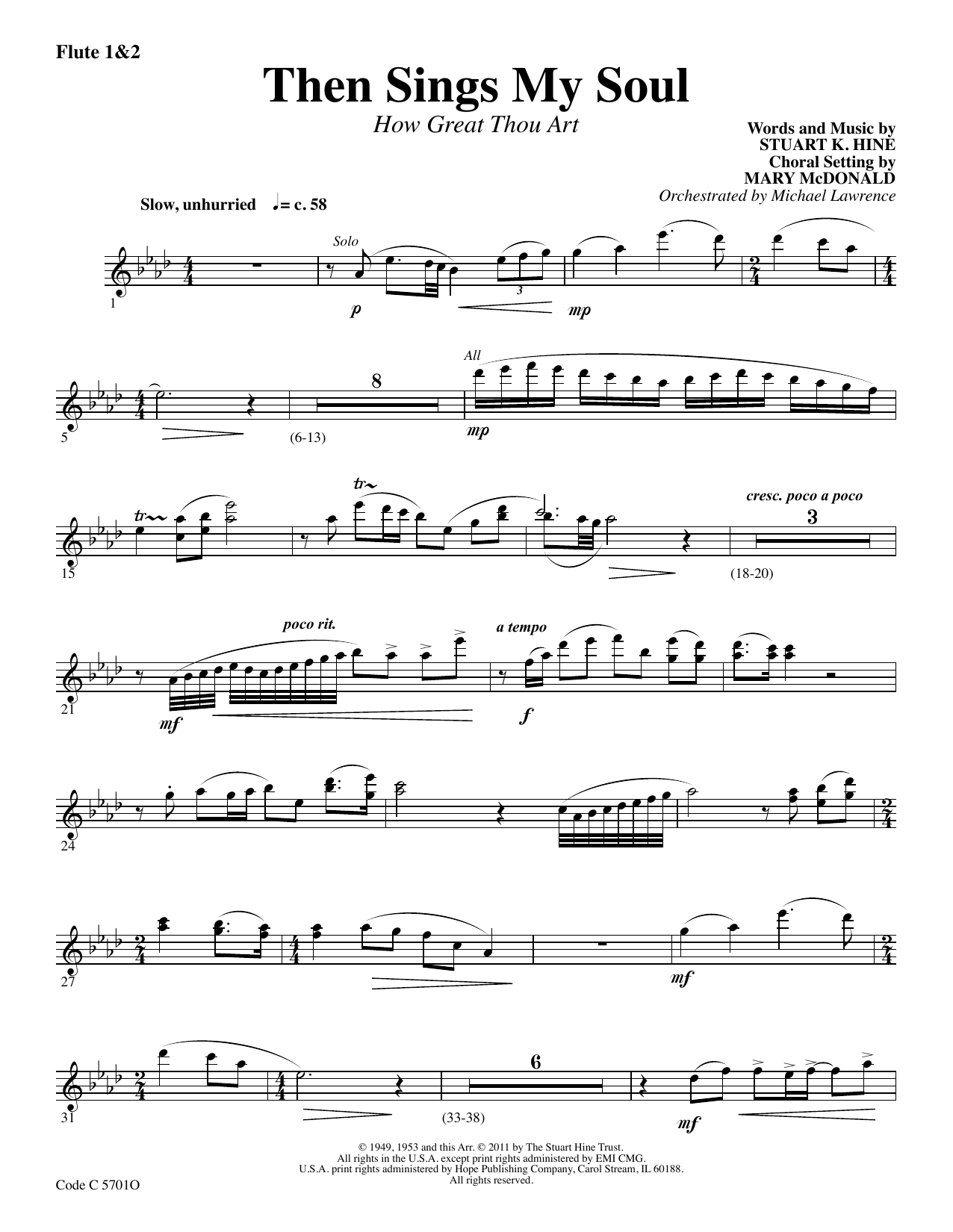 Stuart K. Hine Then Sings My Soul (How Great Thou Art) - Flute 1 & 2 Sheet Music Notes & Chords for Choir Instrumental Pak - Download or Print PDF