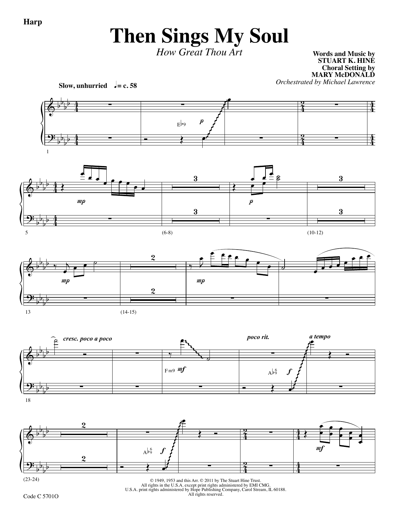 Stuart K. Hine Then Sings My Soul (How Great Thou Art) - Harp Sheet Music Notes & Chords for Choir Instrumental Pak - Download or Print PDF