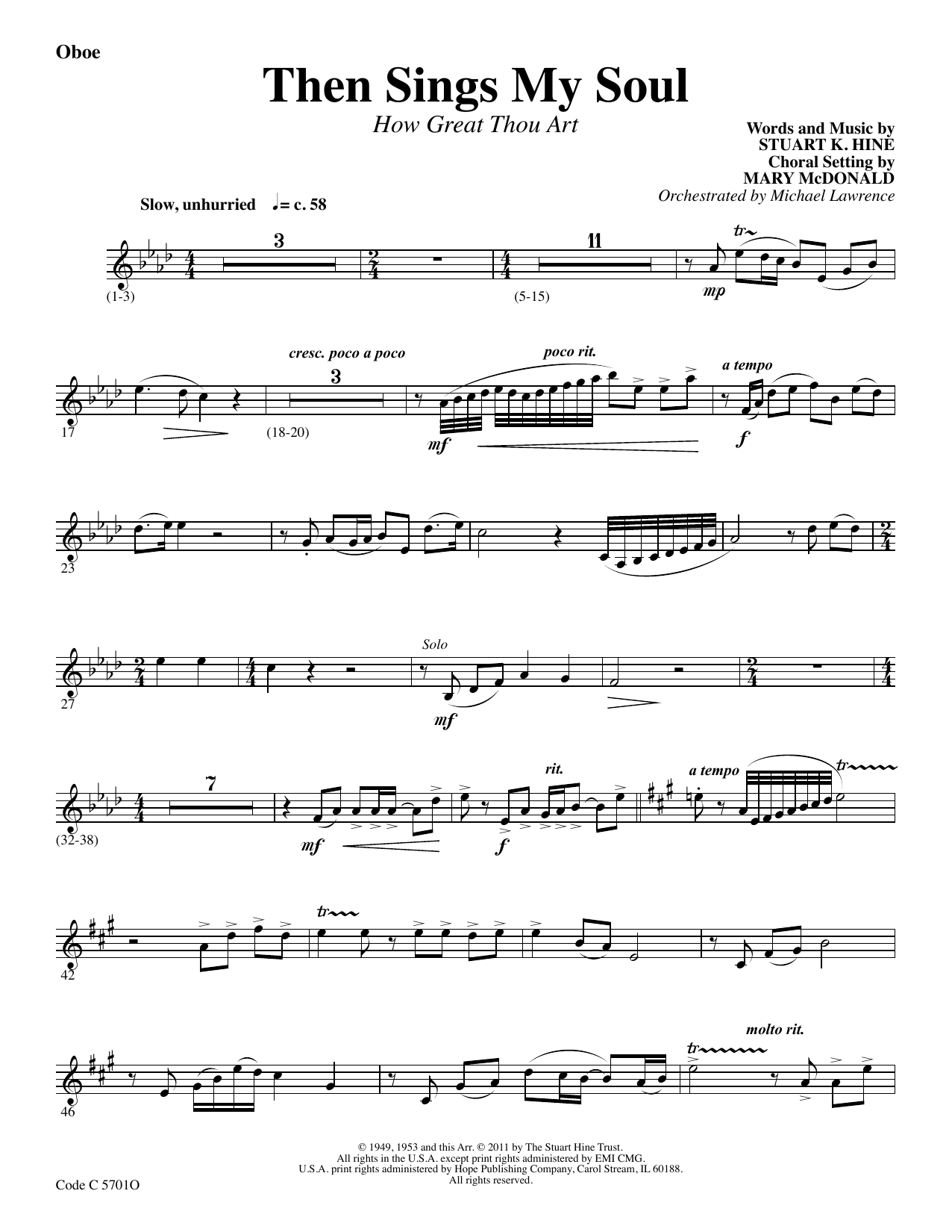 Stuart K. Hine Then Sings My Soul (How Great Thou Art) - Oboe Sheet Music Notes & Chords for Choir Instrumental Pak - Download or Print PDF
