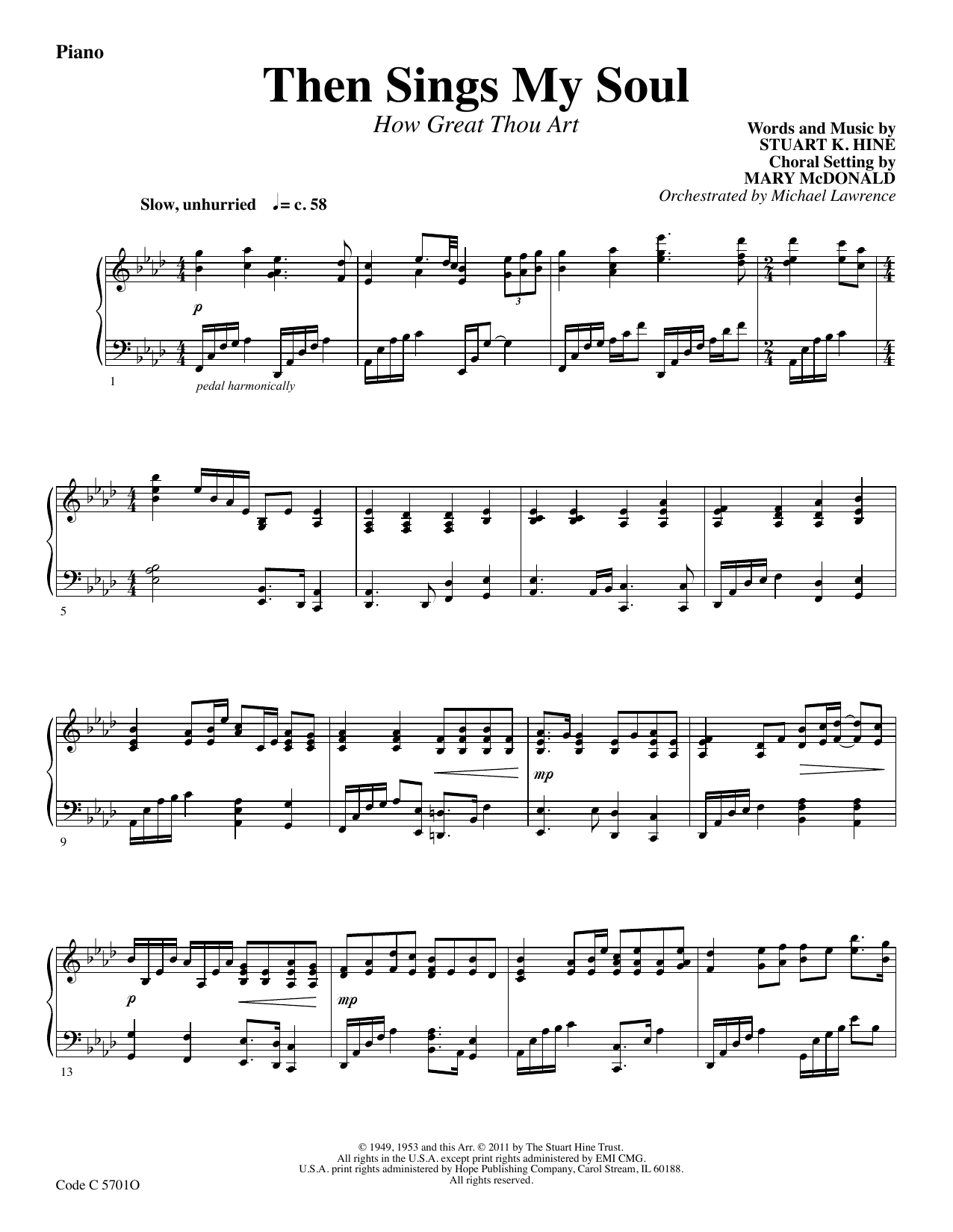 Stuart K. Hine Then Sings My Soul (How Great Thou Art) - Piano Sheet Music Notes & Chords for Choir Instrumental Pak - Download or Print PDF